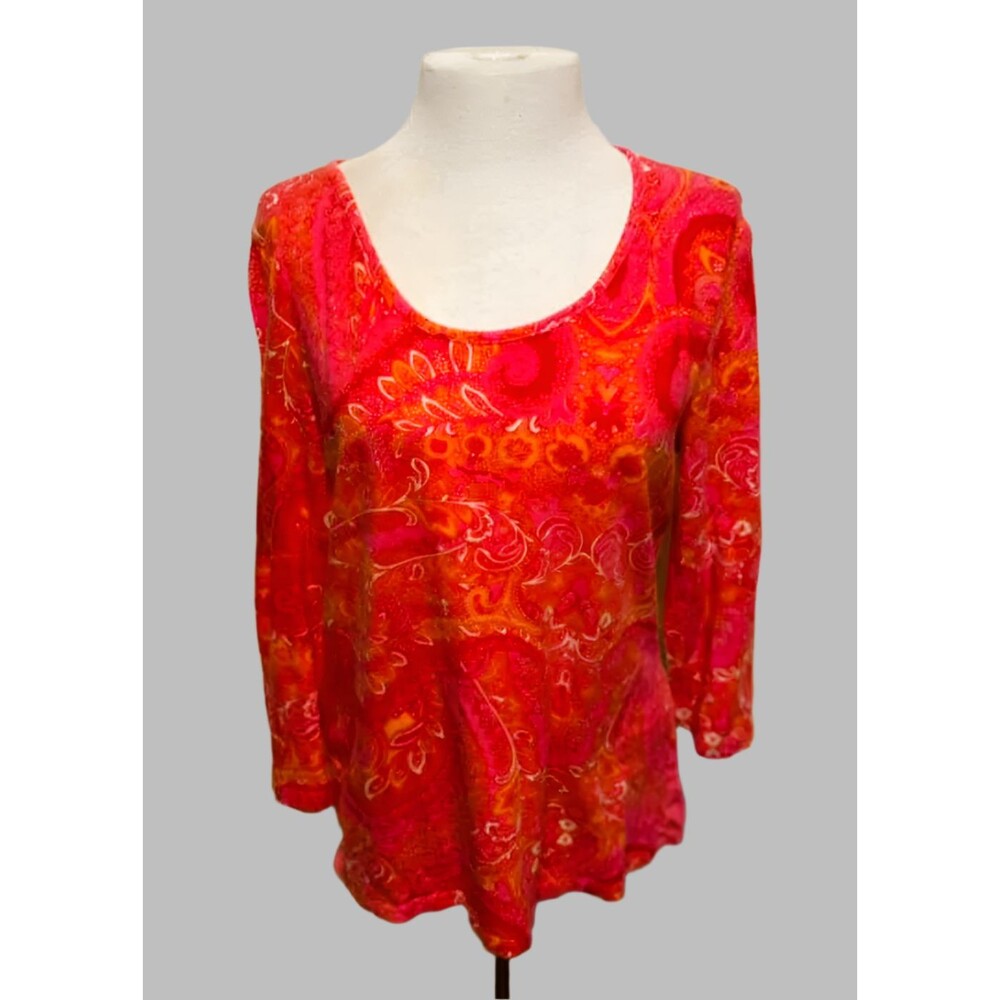 Women's Jones New York Orange 3/4 Sleeves Shirt (Size L)